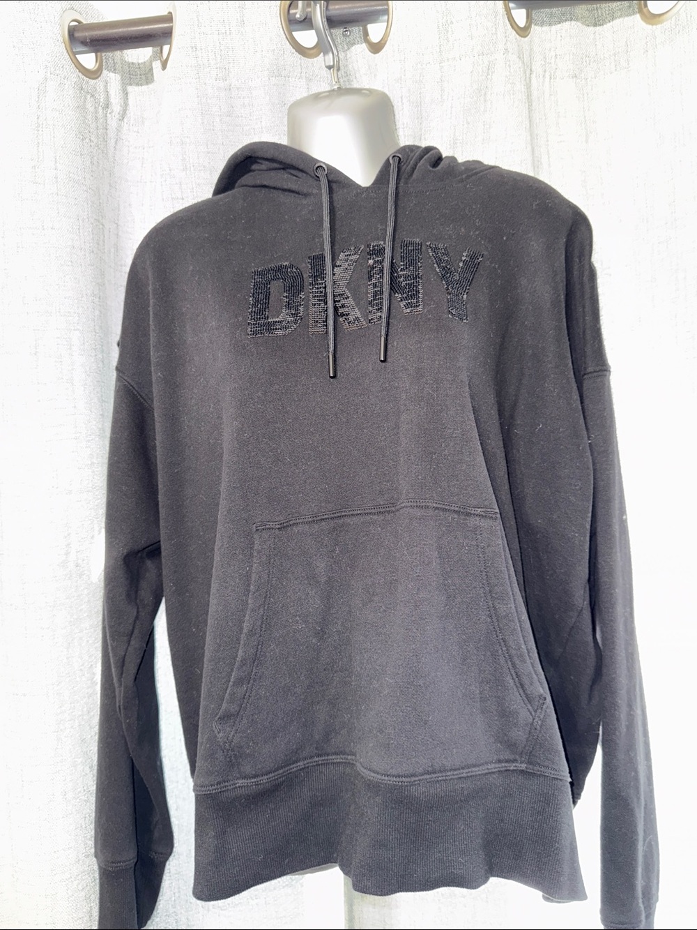 DKNY Black Pullover Hoodie with Sequin Logo